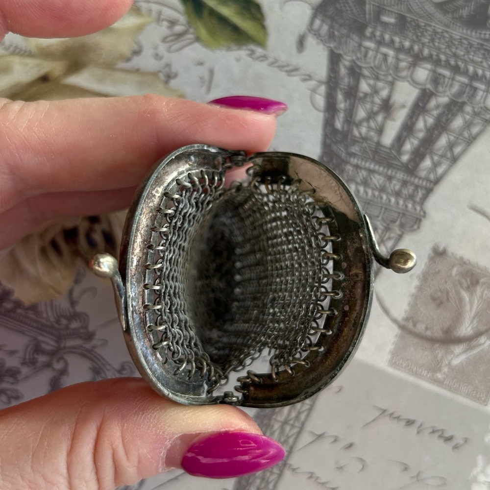 GERMAN SILVER VICTORIAN ART NOUVEAU chatelain purse - Picture 3 of 4